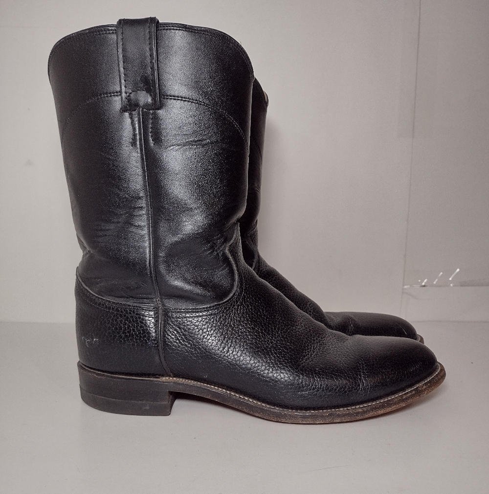 Justin Classic Black Leather Men's Boots Size (9)D Made In USA - Picture 2 of 12